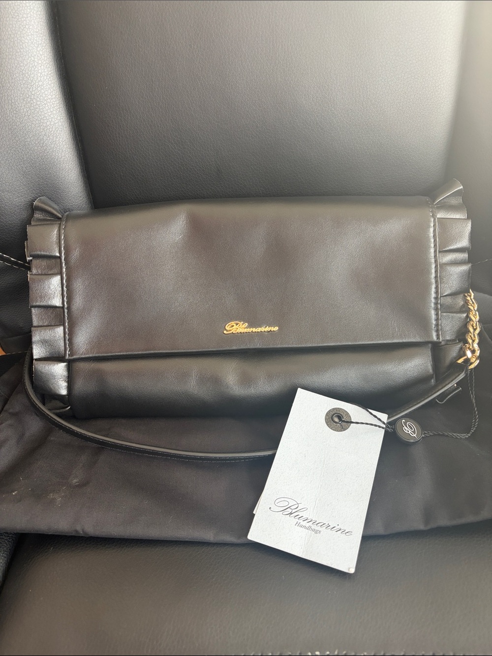 Blumarine Black Leather Crossbody with Gold Logo